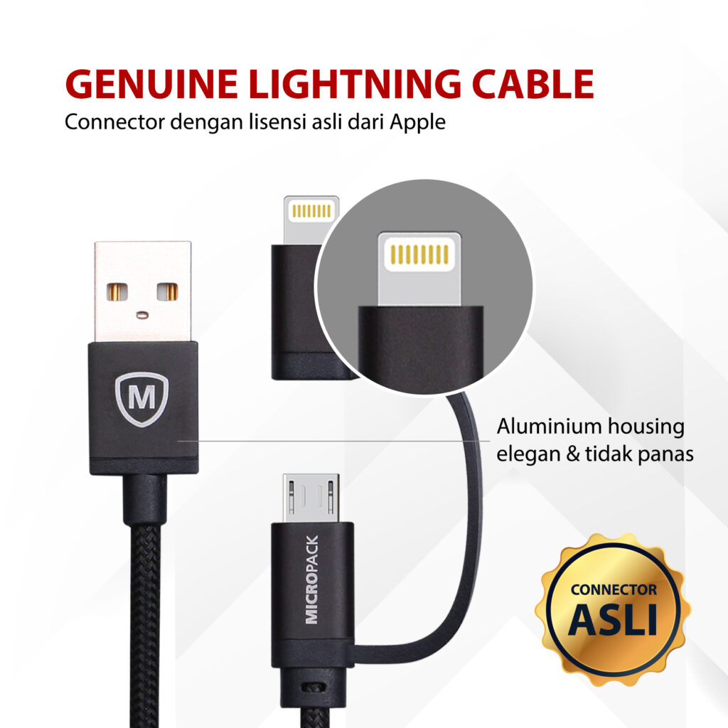 MICROPACK CABLE EXTREME LINE 2 IN 1 DATA AND CHARGING MFI 2,4AH GOLD (I-201.GLD) - Image 2
